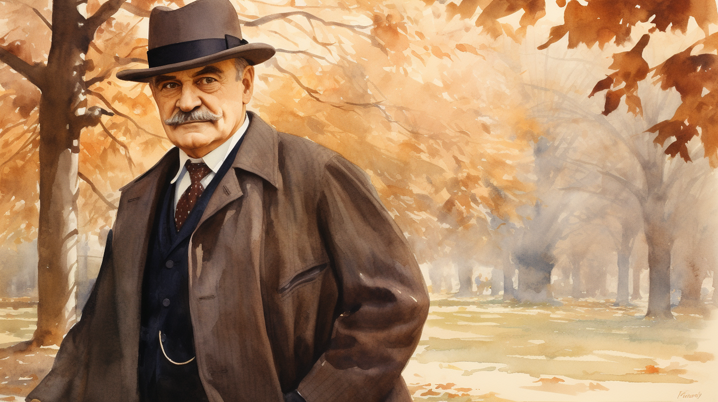 Poirot in the Park, aquarelle paint