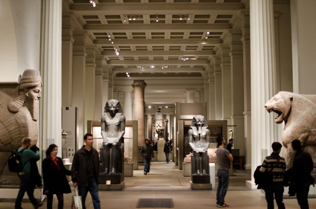 Room 4 (Egyptian Sculpture) in the background and room 6 (Assyrian sculpture & Balawat Gates) in the foreground - the British Museum in London, United Kingdom